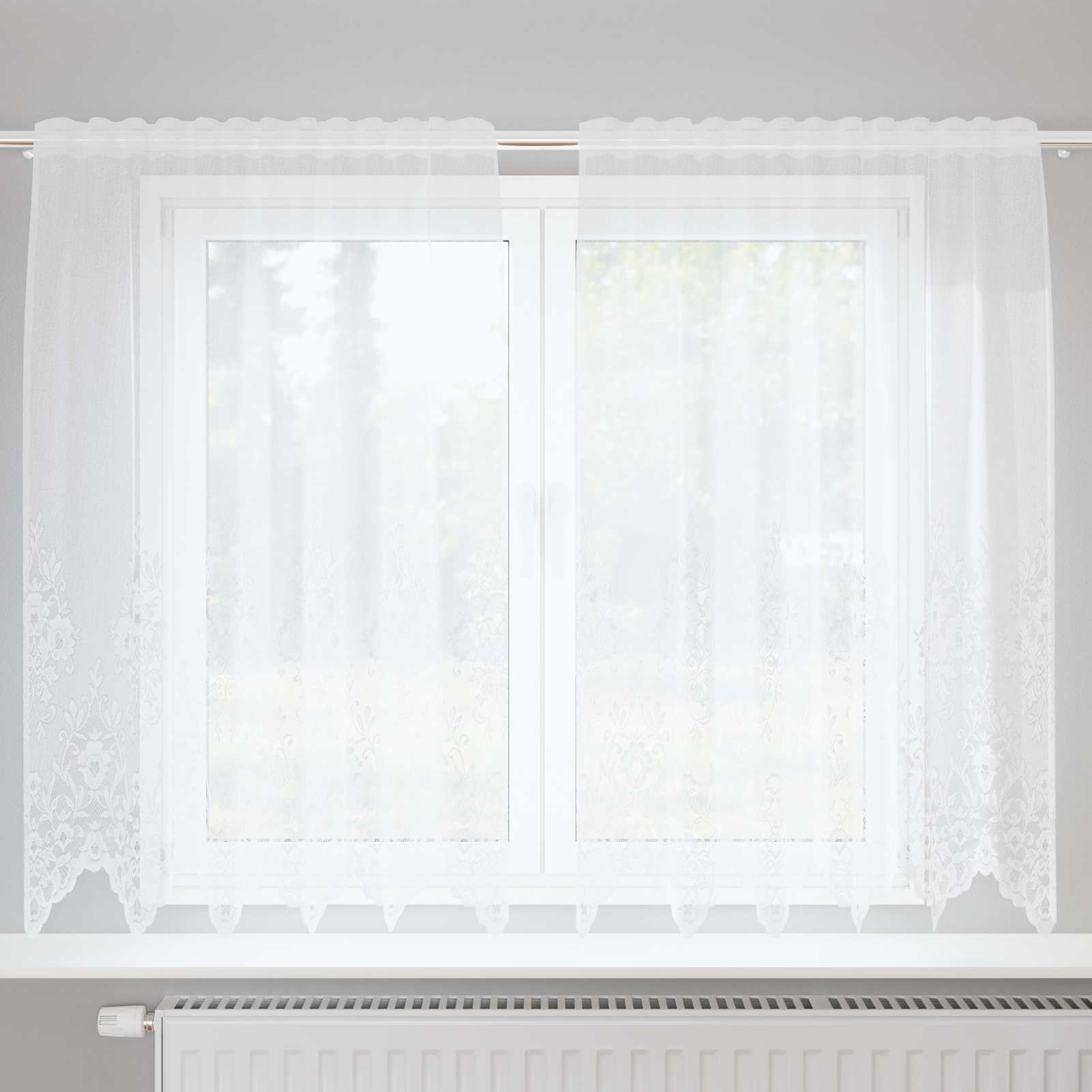 vidaXL Firanka Koronkowa z zasłonami Biały 180 x 150 cm Poliester