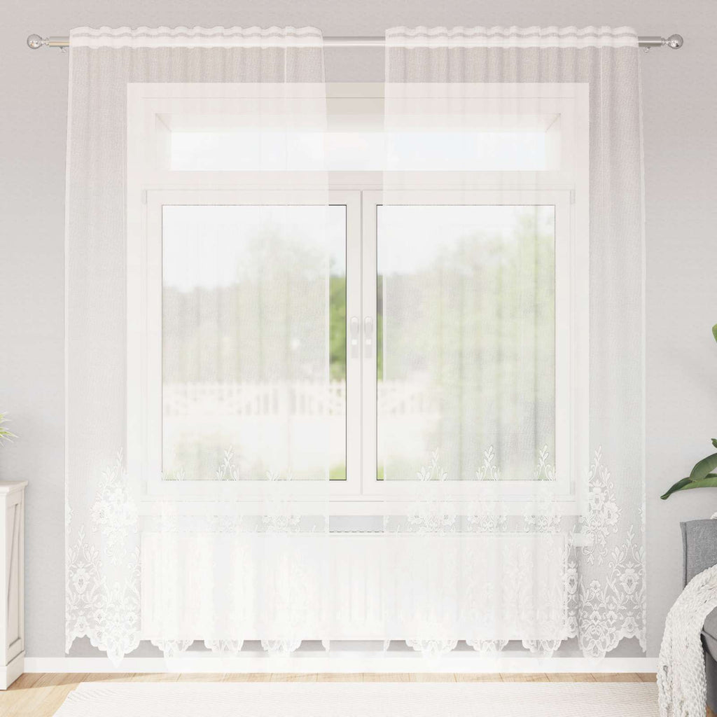 vidaXL Firanka Koronkowa z zasłonami Biały 245x150cm Poliester
