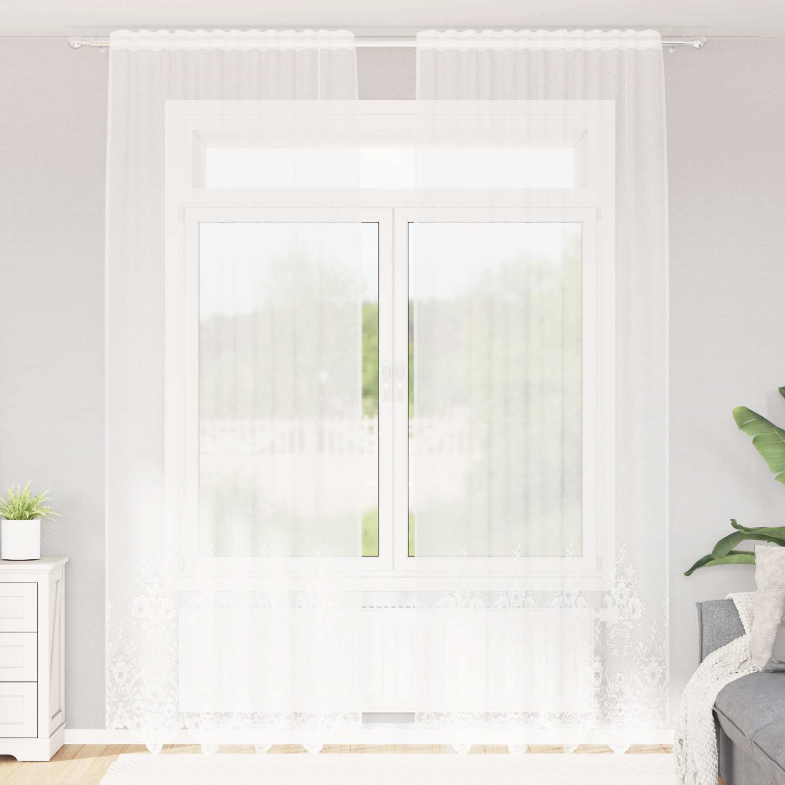 vidaXL Firanka Koronkowa z zasłonami Biały 260 x 150 cm Poliester