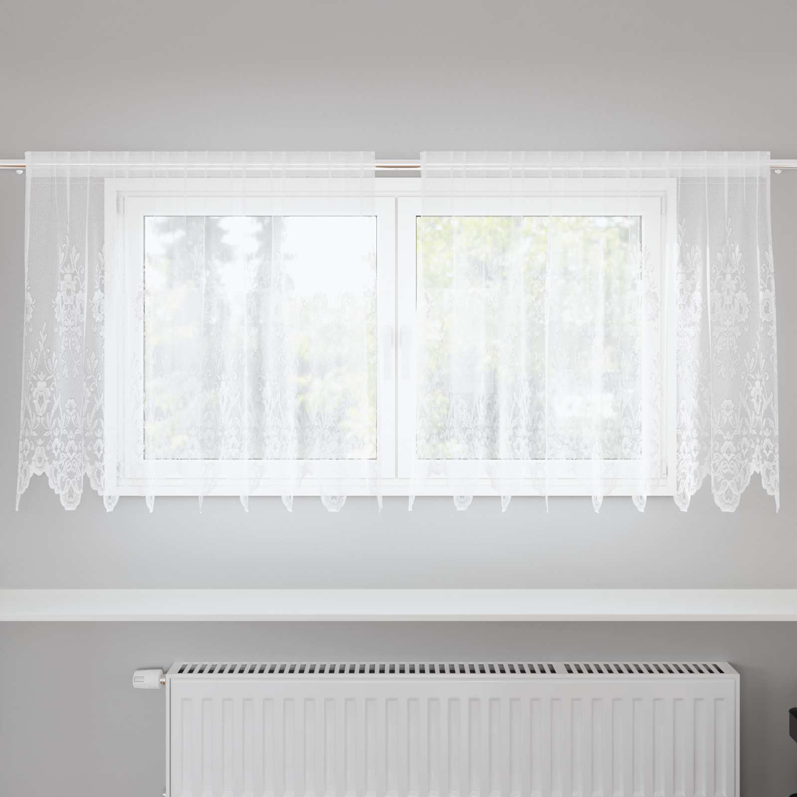 vidaXL Firanka Koronkowa z zasłonami Biały 80 x 200 cm Poliester