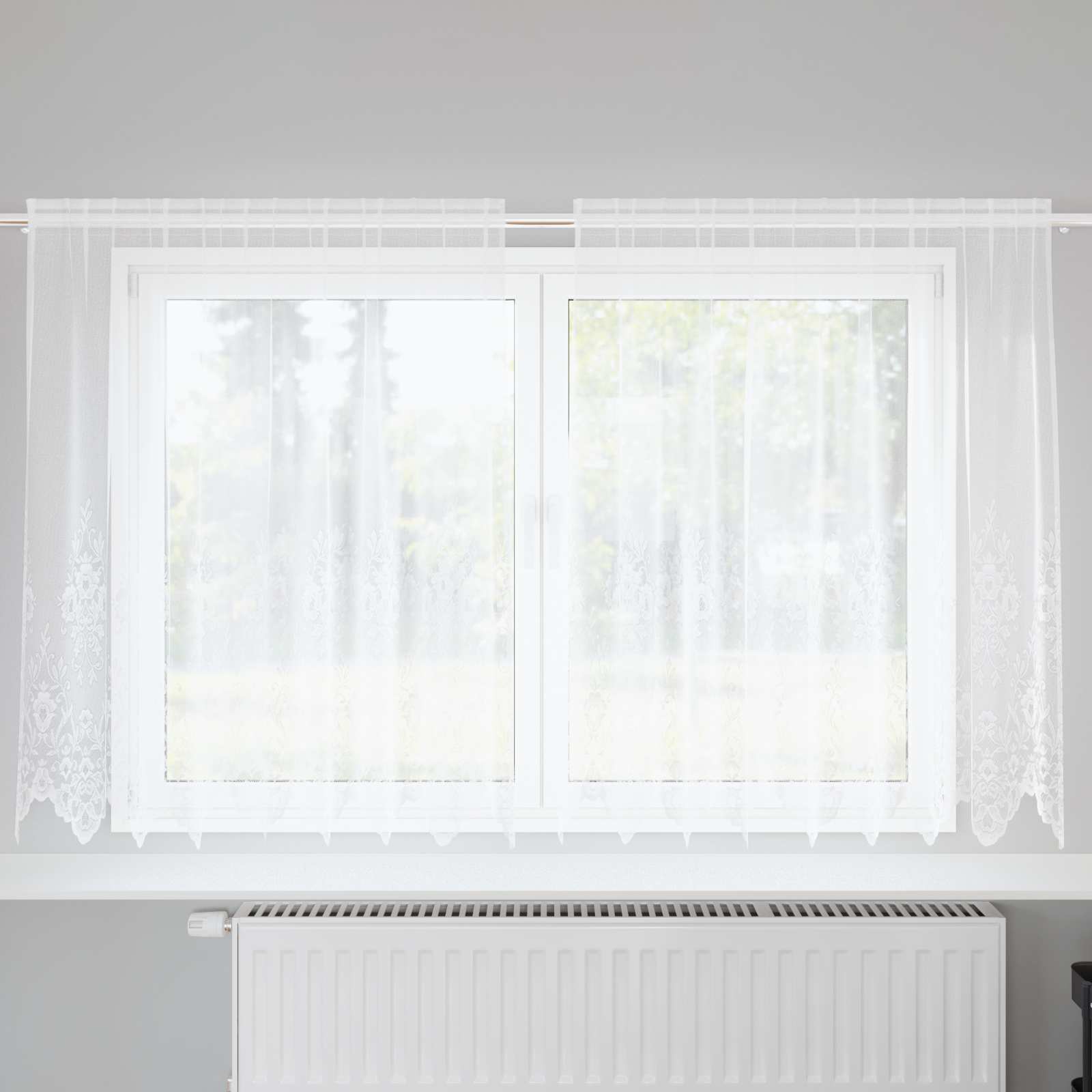 vidaXL Firanka Koronkowa z zasłonami Biały 180 x 200 cm Poliester