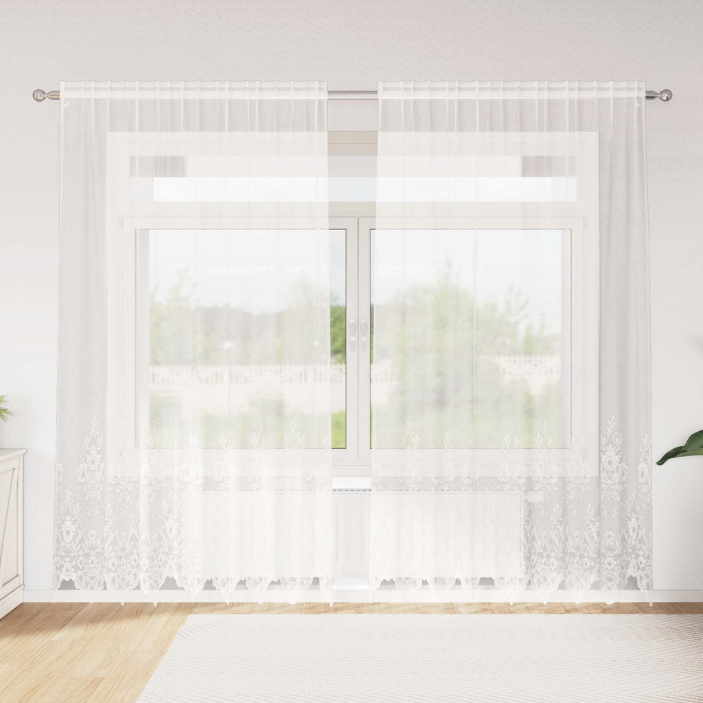 vidaXL Firanka Koronkowa z zasłonami Biały 245 x 200 cm Poliester