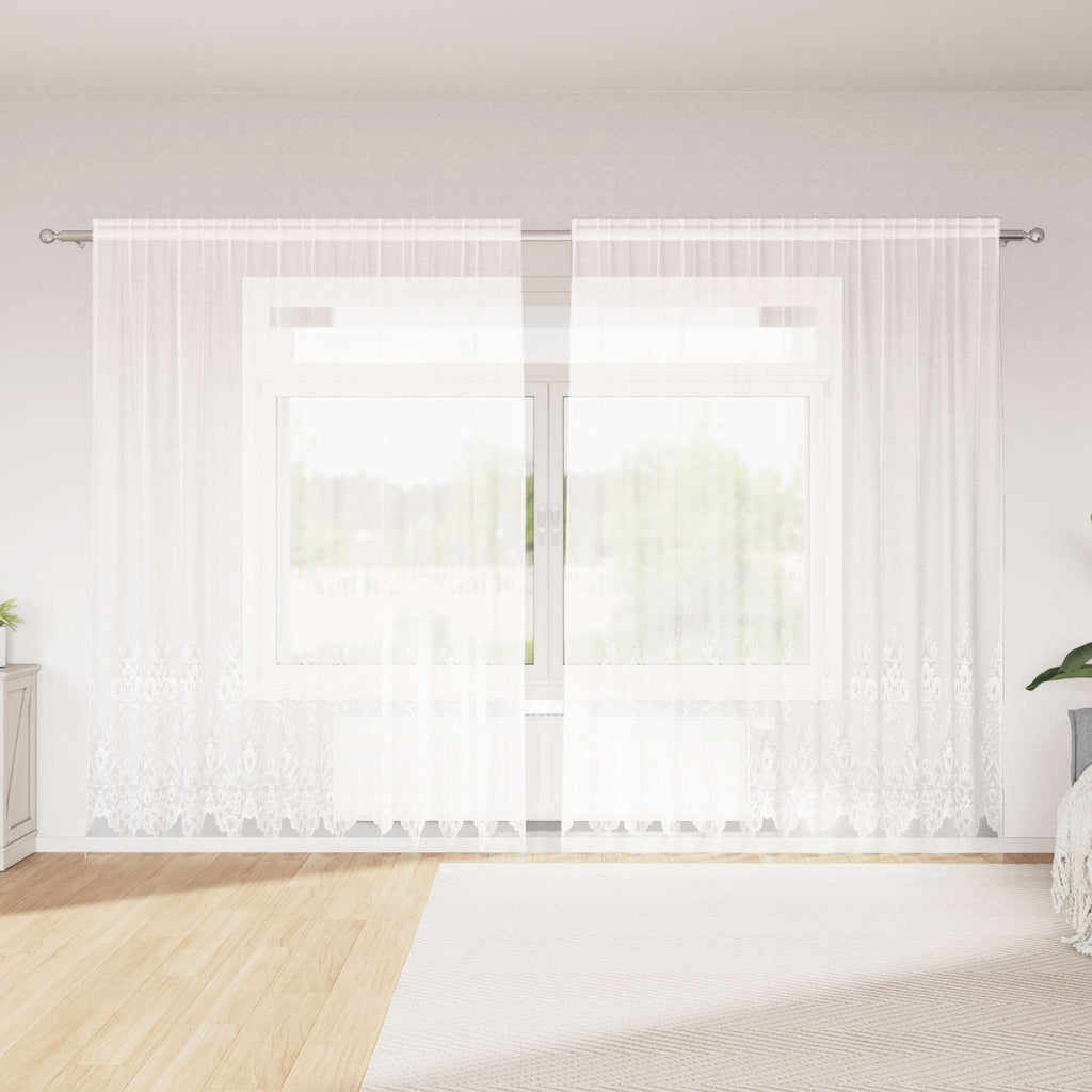 vidaXL Firanka Koronkowa z zasłonami Biały 240 x 300 cm Poliester