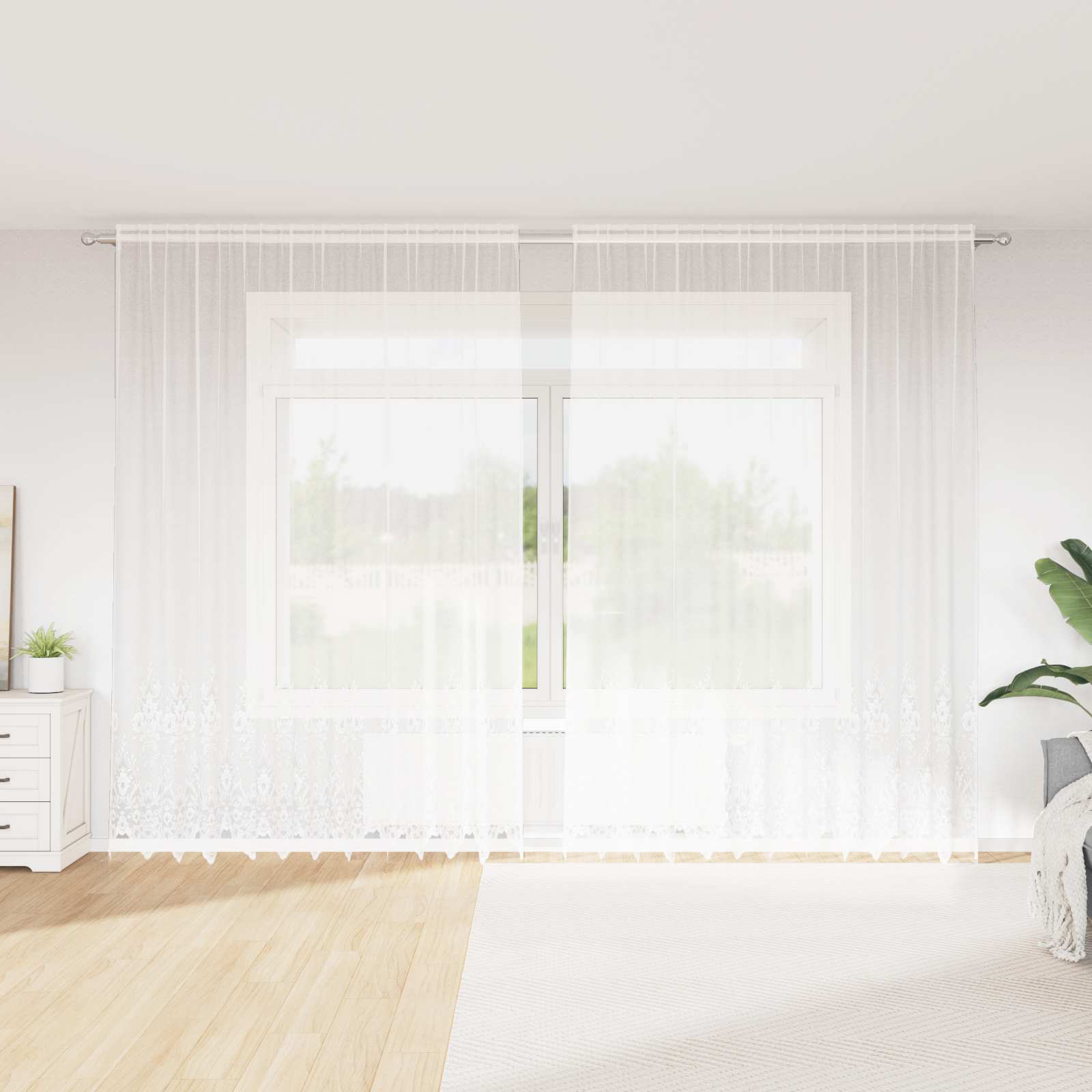 vidaXL Firanka Koronkowa z zasłonami Biały 260 x 300 cm Poliester