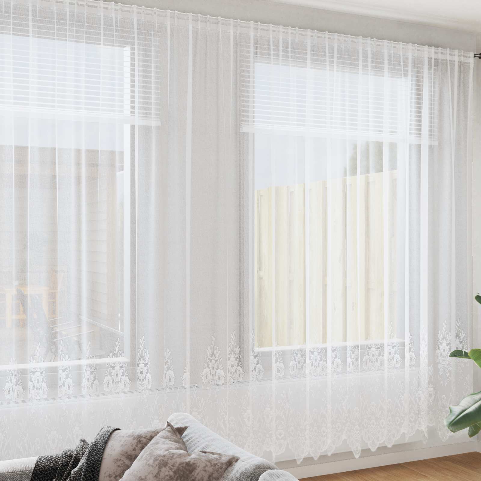 vidaXL Firanka Koronkowa z zasłonami Biały 260 x 500 cm Poliester