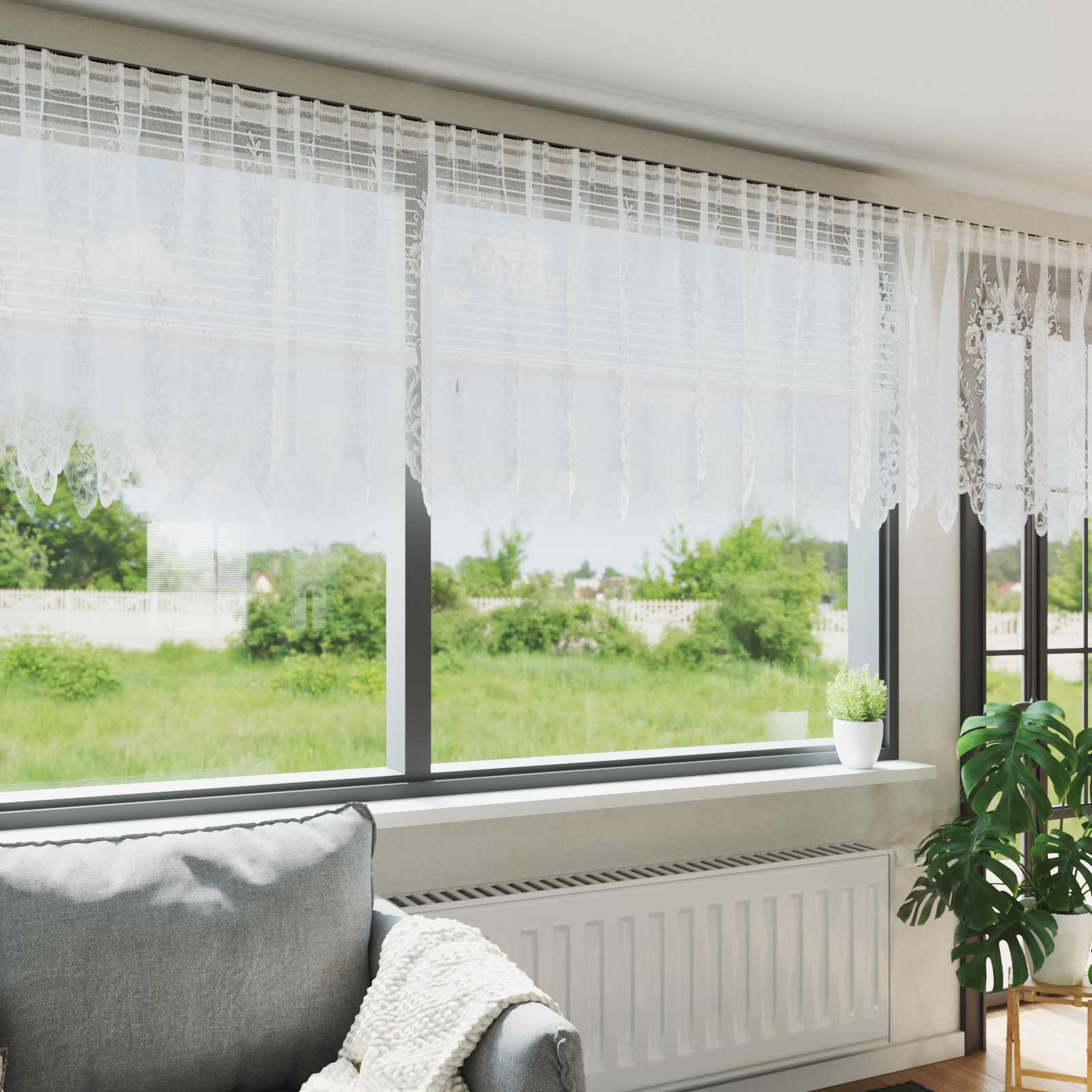 vidaXL Firanka Koronkowa z zasłonami Biały 100x900cm Poliester