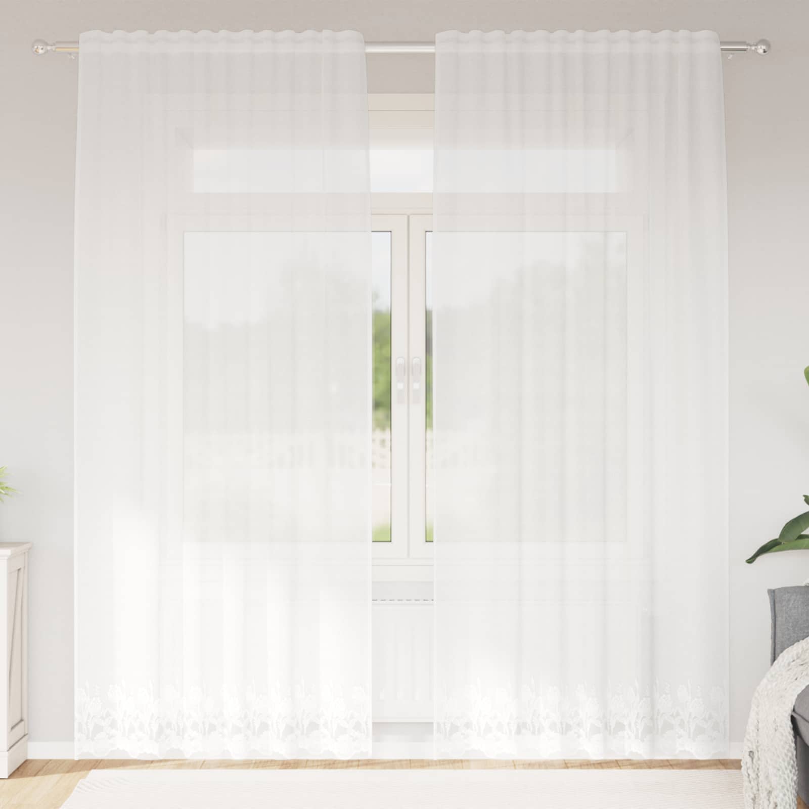 vidaXL Firanka Koronkowa z zasłonami Biały 240 x 150 cm Poliester