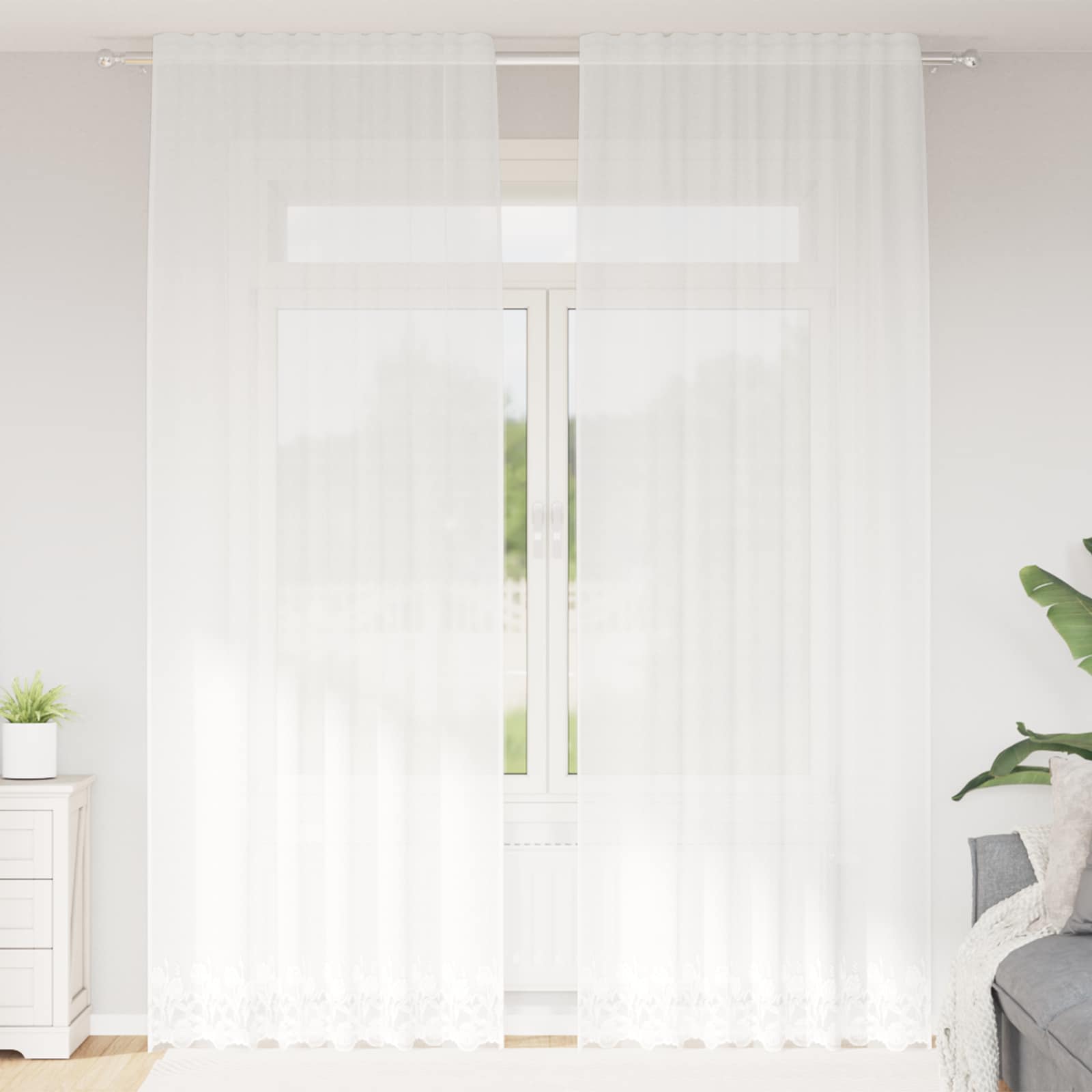 vidaXL Firanka Koronkowa z zasłonami Biały 300 x 150 cm Poliester