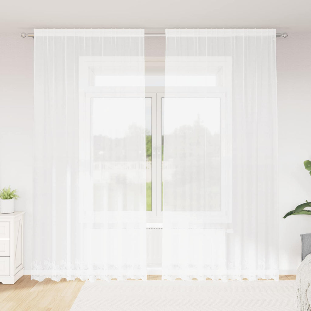 vidaXL Firanka Koronkowa z zasłonami Biały 280 x 200 cm Poliester