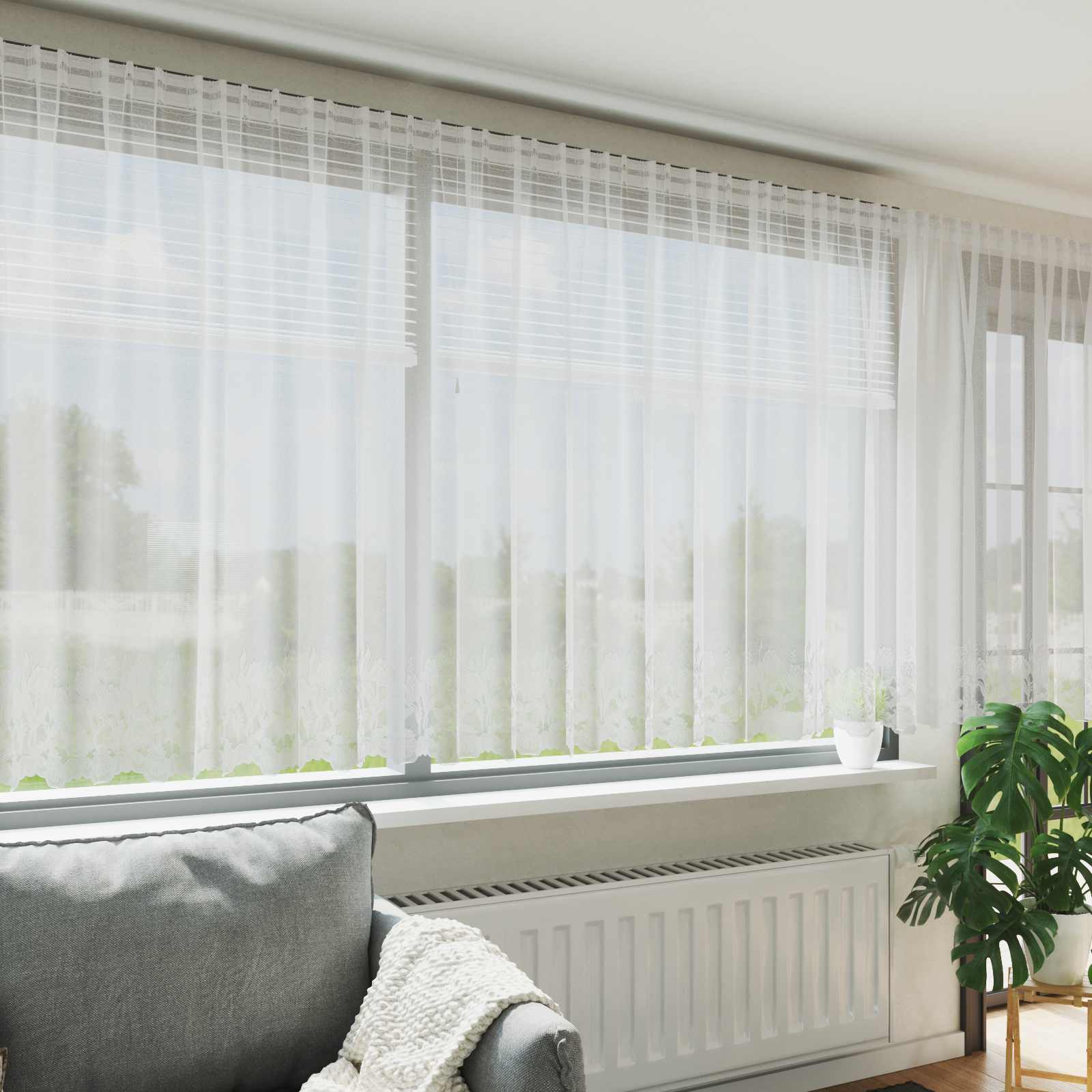 vidaXL Firanka Koronkowa z zasłonami Biały 140 x 400 cm Poliester