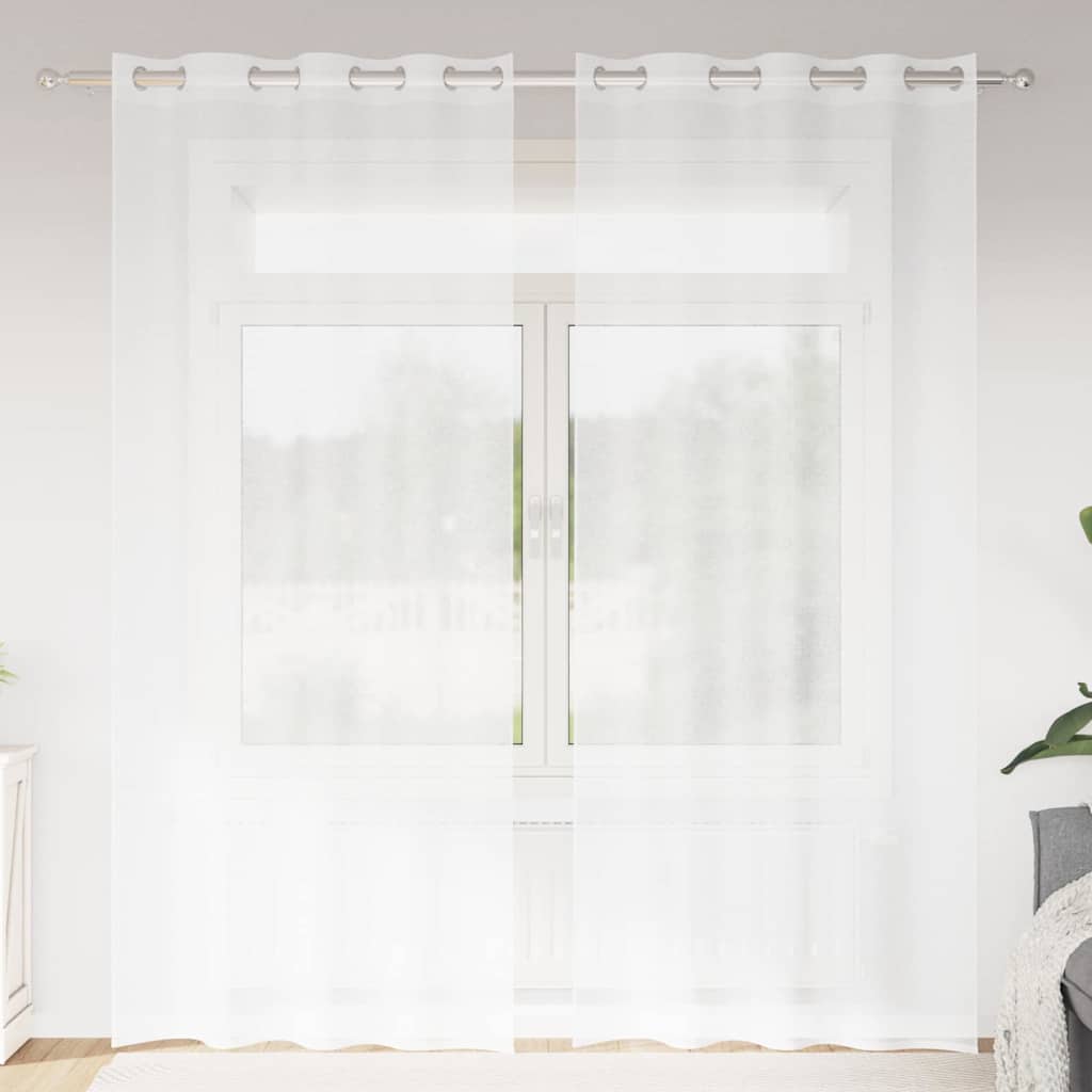 vidaXL Firany Voile z zasłonami 2 pcs Biały 245 x 140 cm Poliester