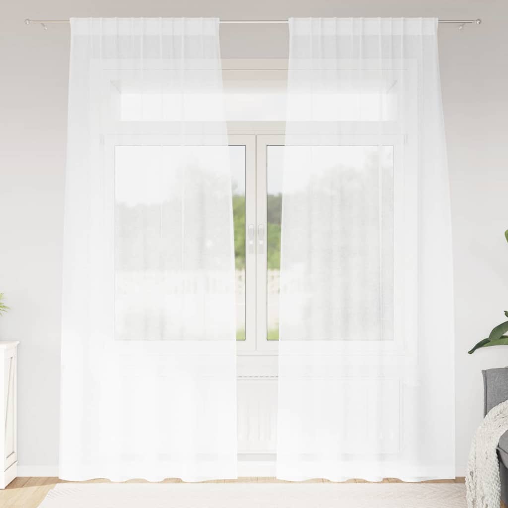vidaXL Firany Voile z zasłonami 2 pcs Biały 225 x 140 cm Poliester