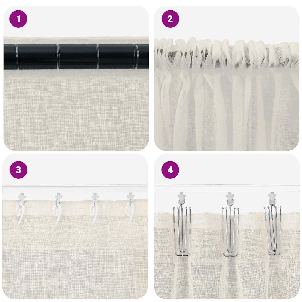 vidaXL Firany Voile z zasłonami 2 pcs Kremowy 245 x 140 cm Poliester