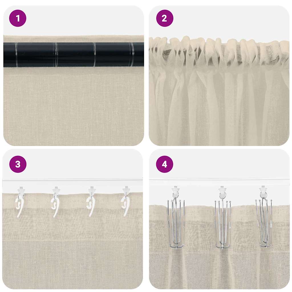 vidaXL Firany Voile z zasłonami 2 pcs piaskowy 175 x 140 cm Poliester