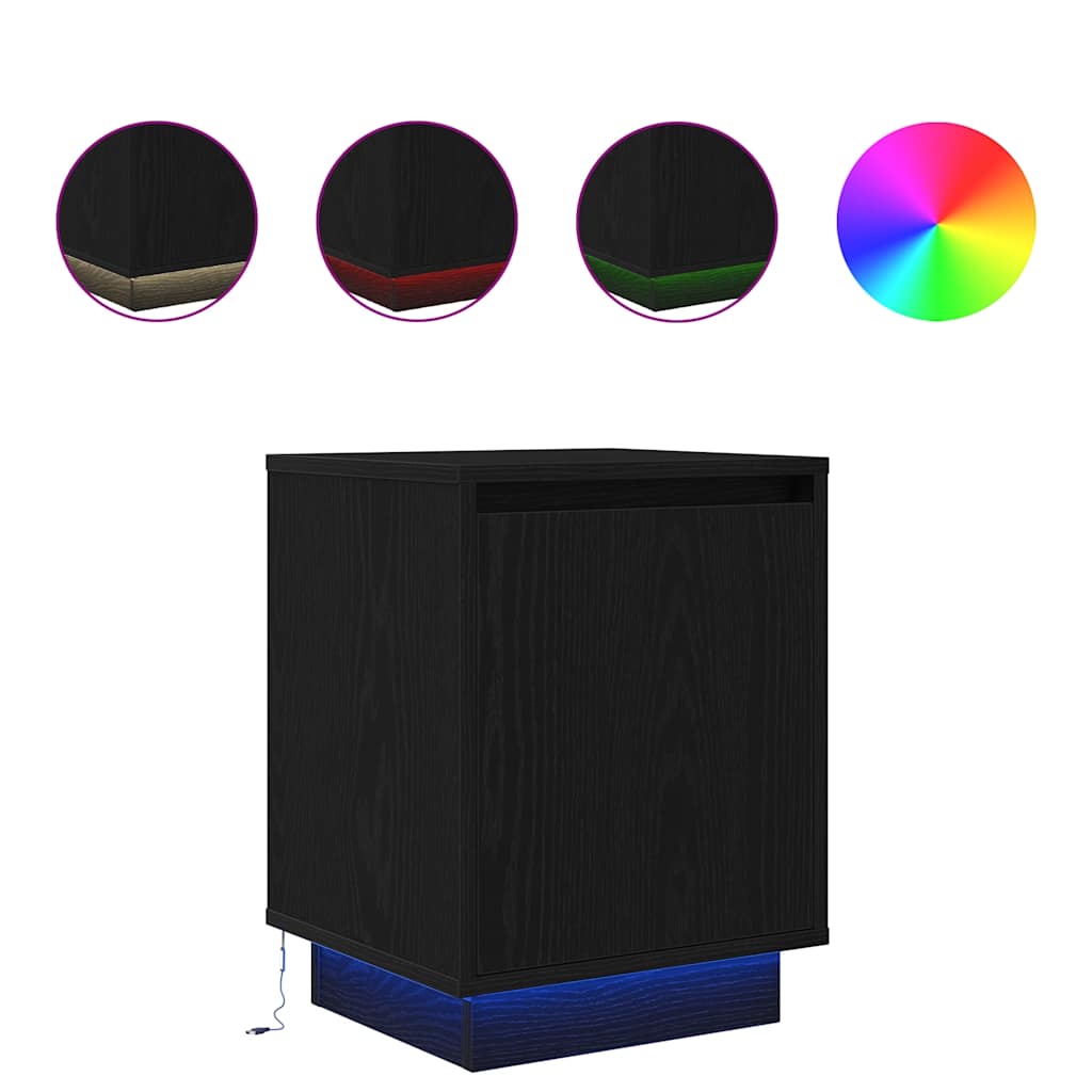 vidaXL Szafki nocne z oświetleniem LED 2 szt. Czarne 38x34x50 cm