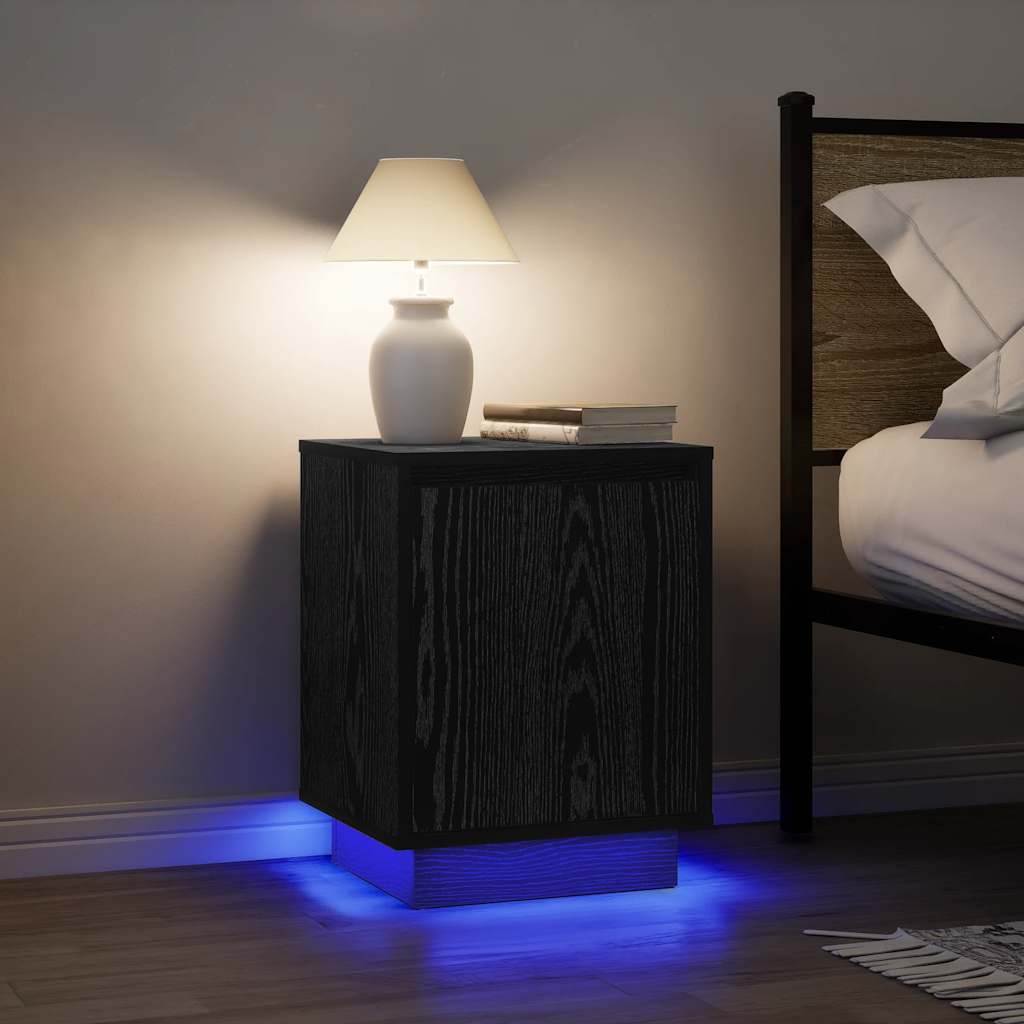 vidaXL Szafki nocne z oświetleniem LED 2 szt. Czarne 38x34x50 cm