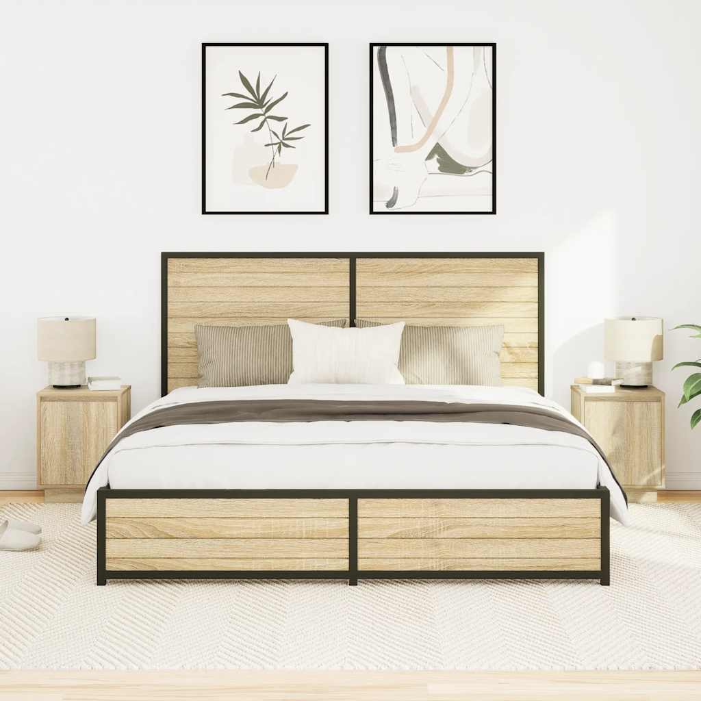vidaXL Szafki nocne z oświetleniem LED 2 szt. Dąb Sonoma 38x34x50 cm
