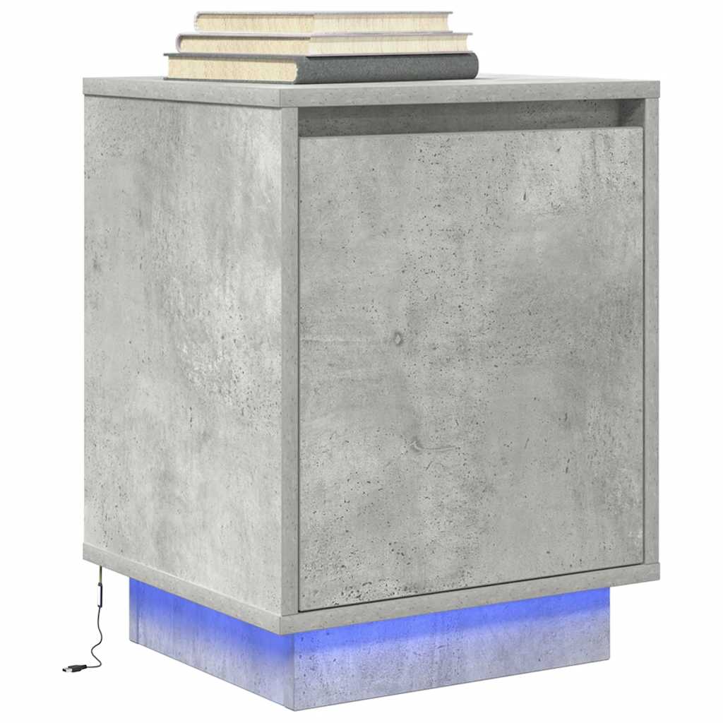 vidaXL Szafka nocna z oświetleniem LED, szarość betonu, 38x34x50 cm