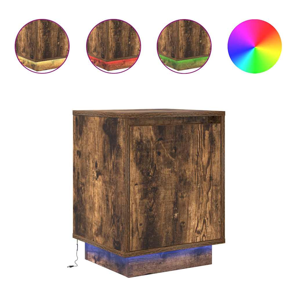 vidaXL Szafki nocne z oświetleniem LED 2 szt. Dąb wędzony 38x34x50 cm