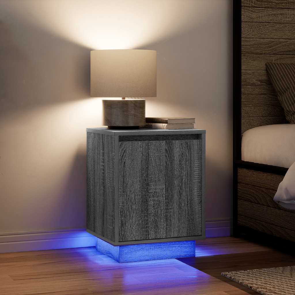 vidaXL Szafka nocna z oświetleniem LED, szary dąb sonoma, 38x34x50 cm