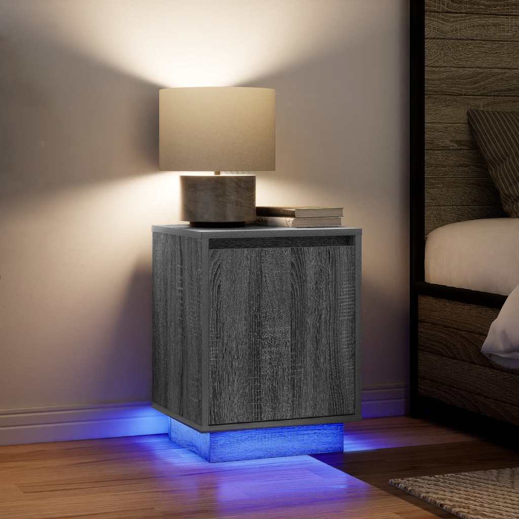 vidaXL Szafki nocne z oświetleniem LED 2 szt. Szary Sonoma 38x34x50 cm