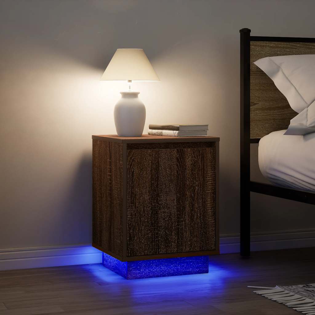 vidaXL Szafka nocna z oświetleniem LED, brązowy dąb, 38x34x50 cm