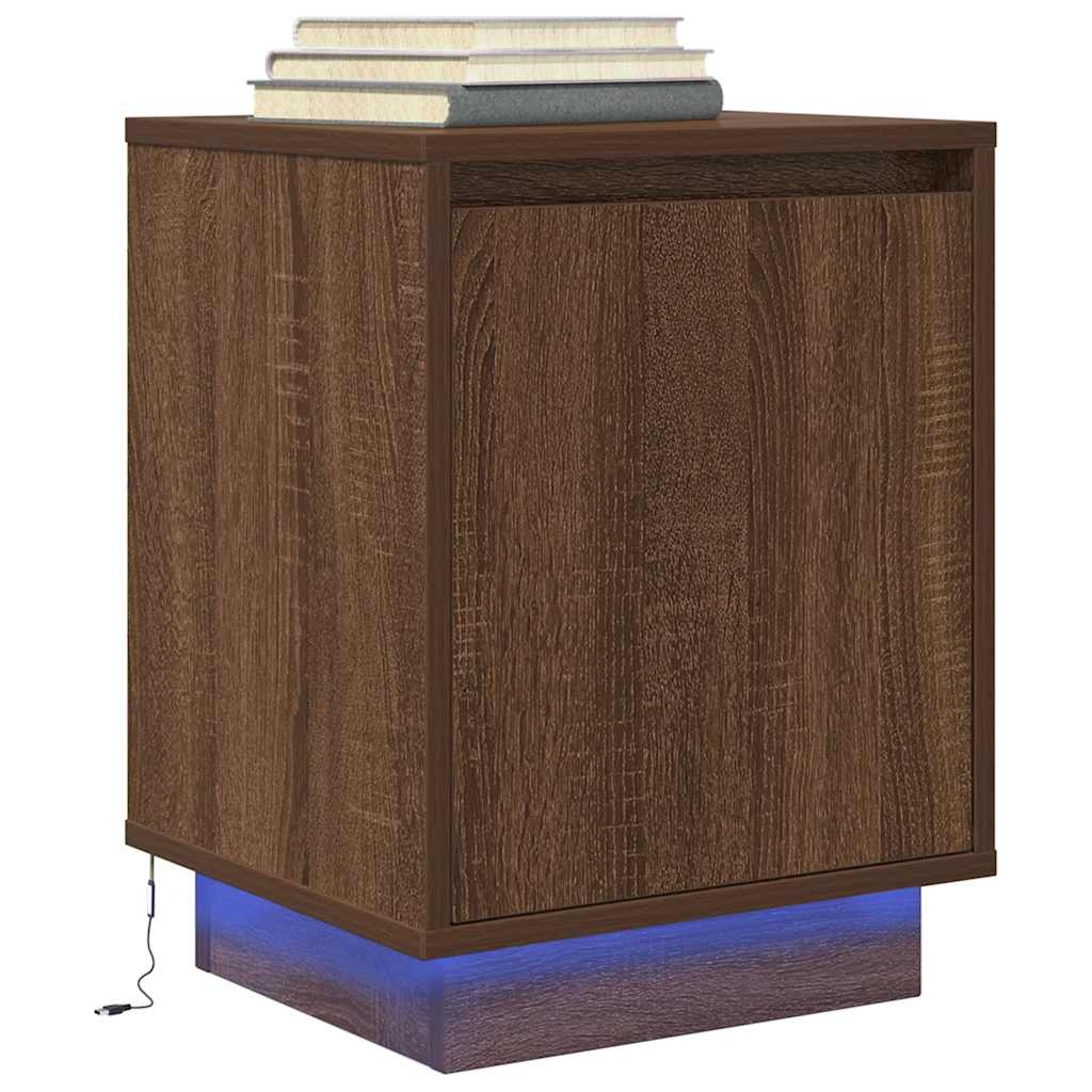 vidaXL Szafka nocna z oświetleniem LED, brązowy dąb, 38x34x50 cm