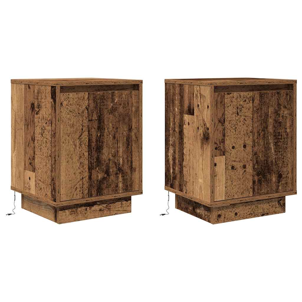 vidaXL Szafki nocne z oświetleniem LED 2 szt. Stare drewno 38x34x50 cm
