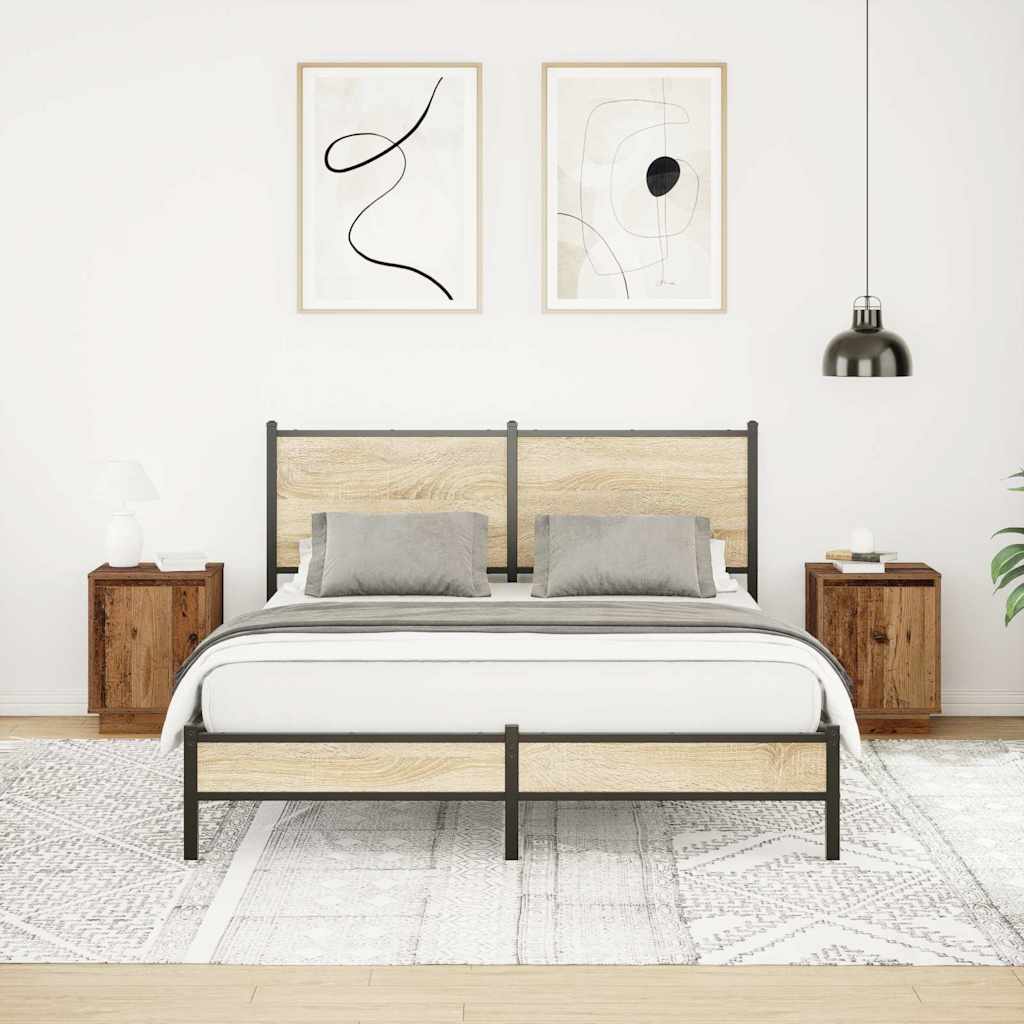 vidaXL Szafki nocne z oświetleniem LED 2 szt. Stare drewno 38x34x50 cm