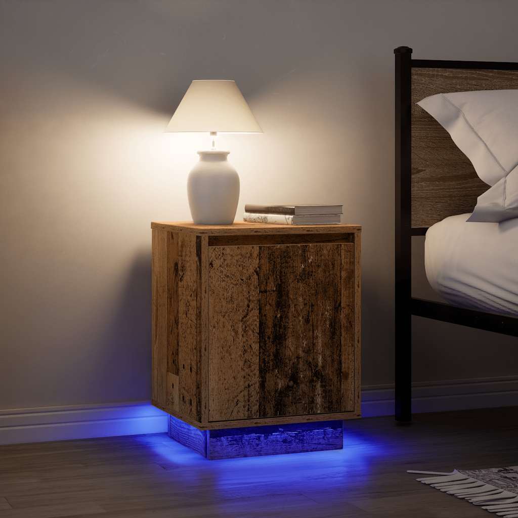 vidaXL Szafki nocne z oświetleniem LED 2 szt. Stare drewno 38x34x50 cm