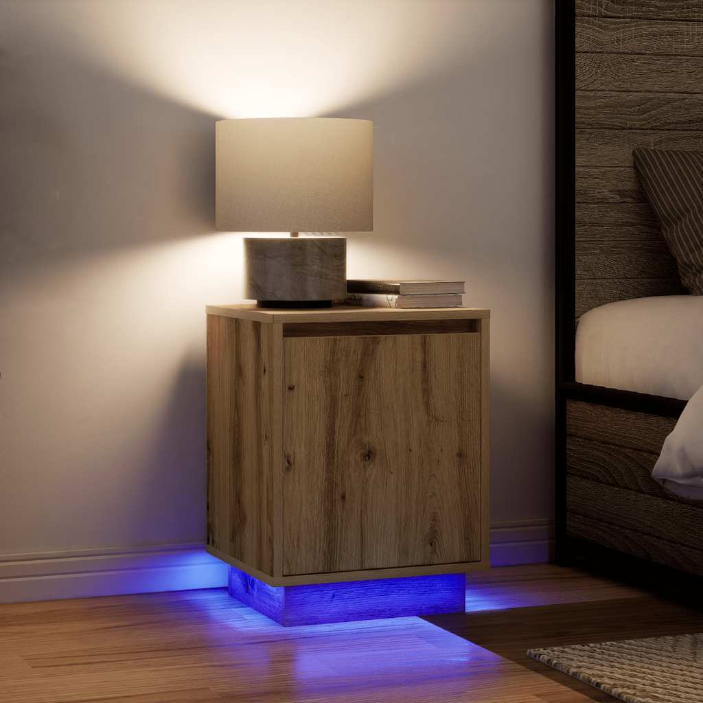 vidaXL Szafka nocna z oświetleniem LED, dąb artisan, 38x34x50 cm