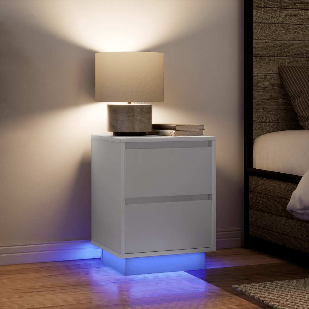 vidaXL Szafki nocne z oświetleniem LED 2 szt. Białe 38x34x50 cm
