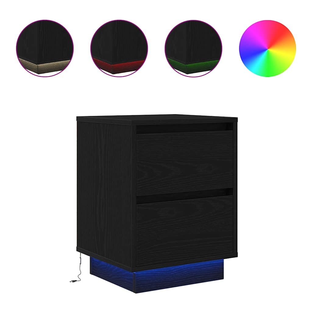 vidaXL Szafki nocne z oświetleniem LED 2 szt. Czarne 38x34x50 cm