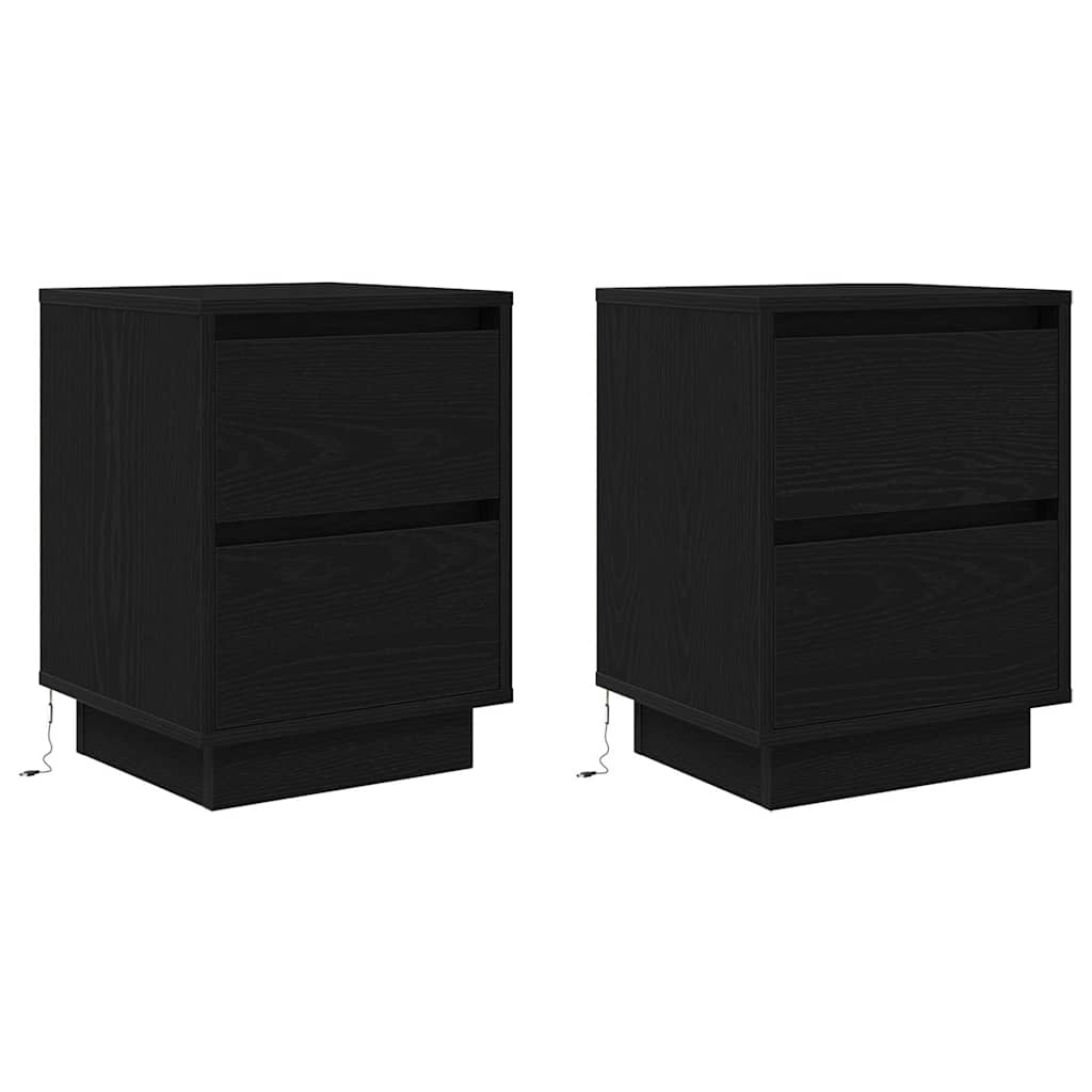 vidaXL Szafki nocne z oświetleniem LED 2 szt. Czarne 38x34x50 cm