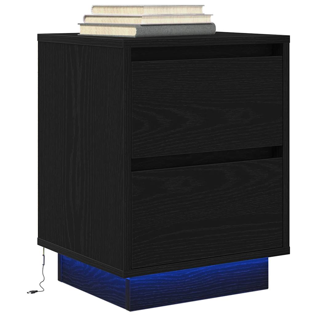 vidaXL Szafki nocne z oświetleniem LED 2 szt. Czarne 38x34x50 cm