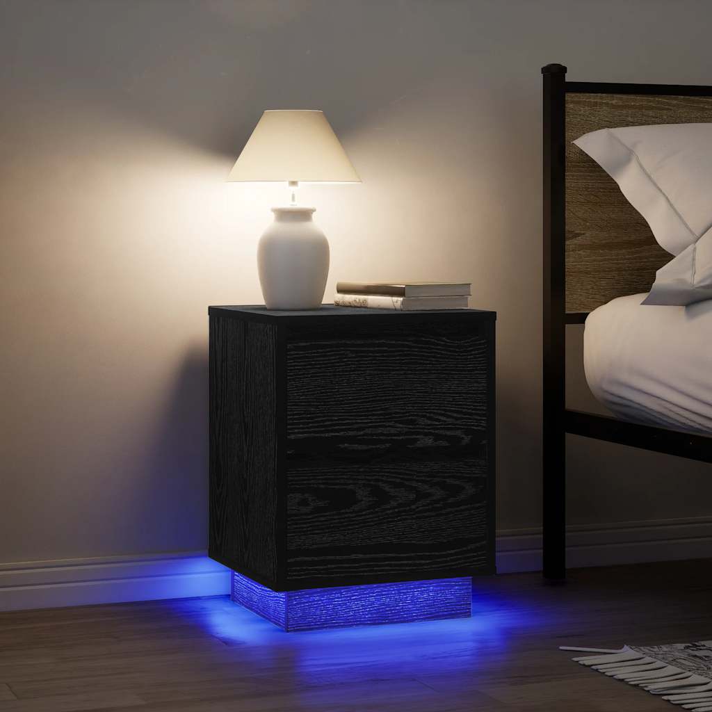 vidaXL Szafki nocne z oświetleniem LED 2 szt. Czarne 38x34x50 cm