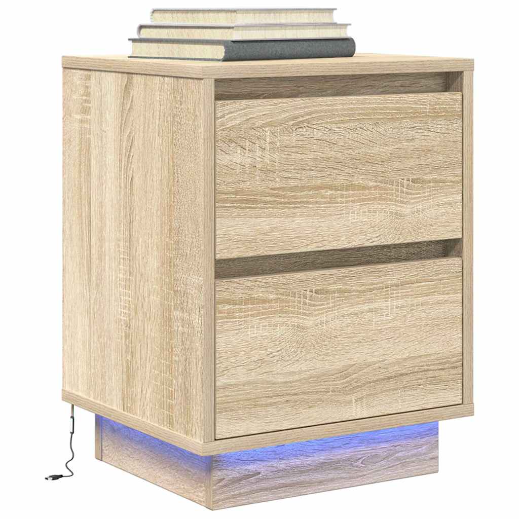 vidaXL Szafka nocna z oświetleniem LED, dąb sonoma, 38x34x50 cm