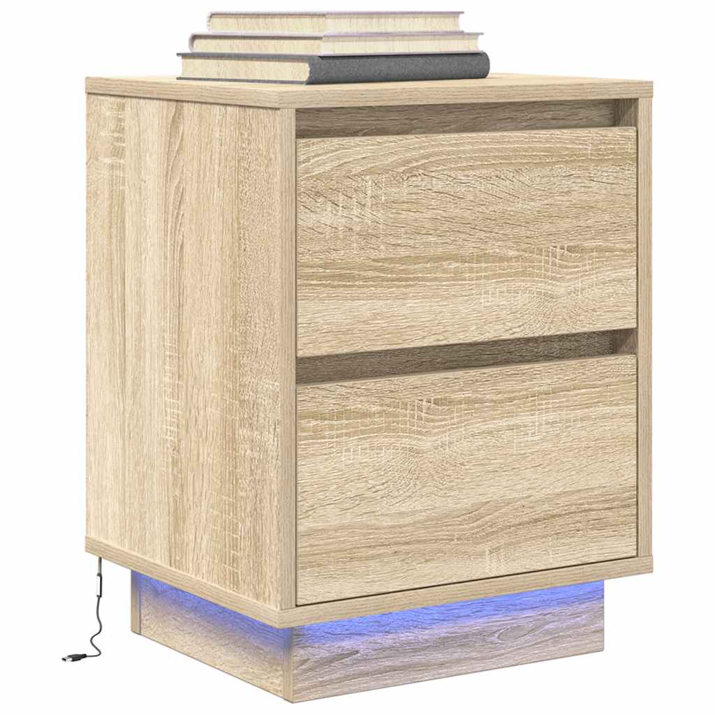 vidaXL Szafki nocne z oświetleniem LED 2 szt. Dąb Sonoma 38x34x50 cm