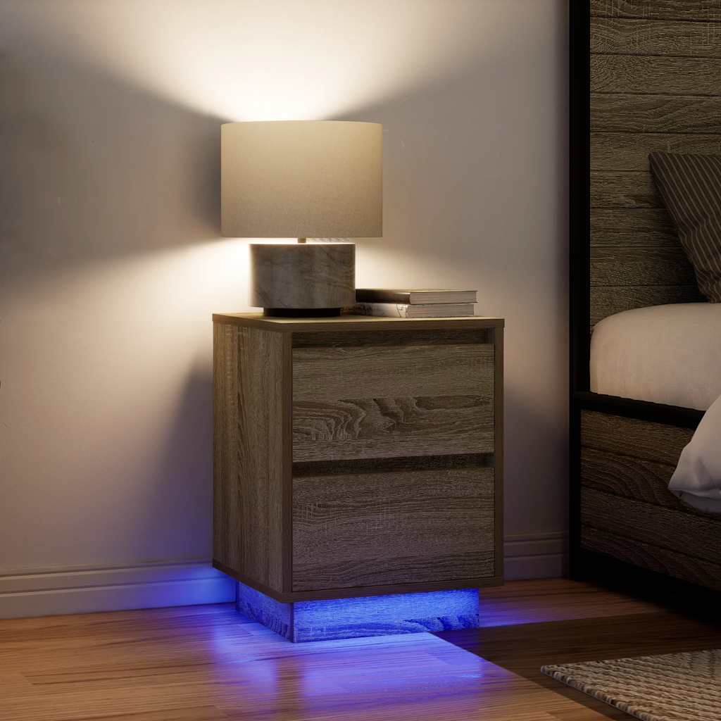 vidaXL Szafki nocne z oświetleniem LED 2 szt. Dąb Sonoma 38x34x50 cm