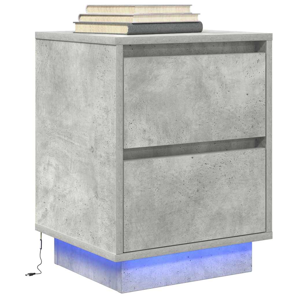 vidaXL Szafka nocna z oświetleniem LED, szarość betonu, 38x34x50 cm