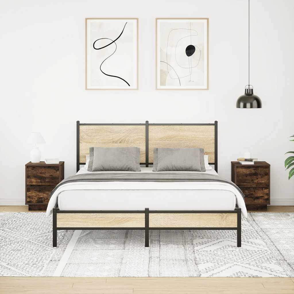 vidaXL Szafki nocne z oświetleniem LED 2 szt. Dąb wędzony 38x34x50 cm
