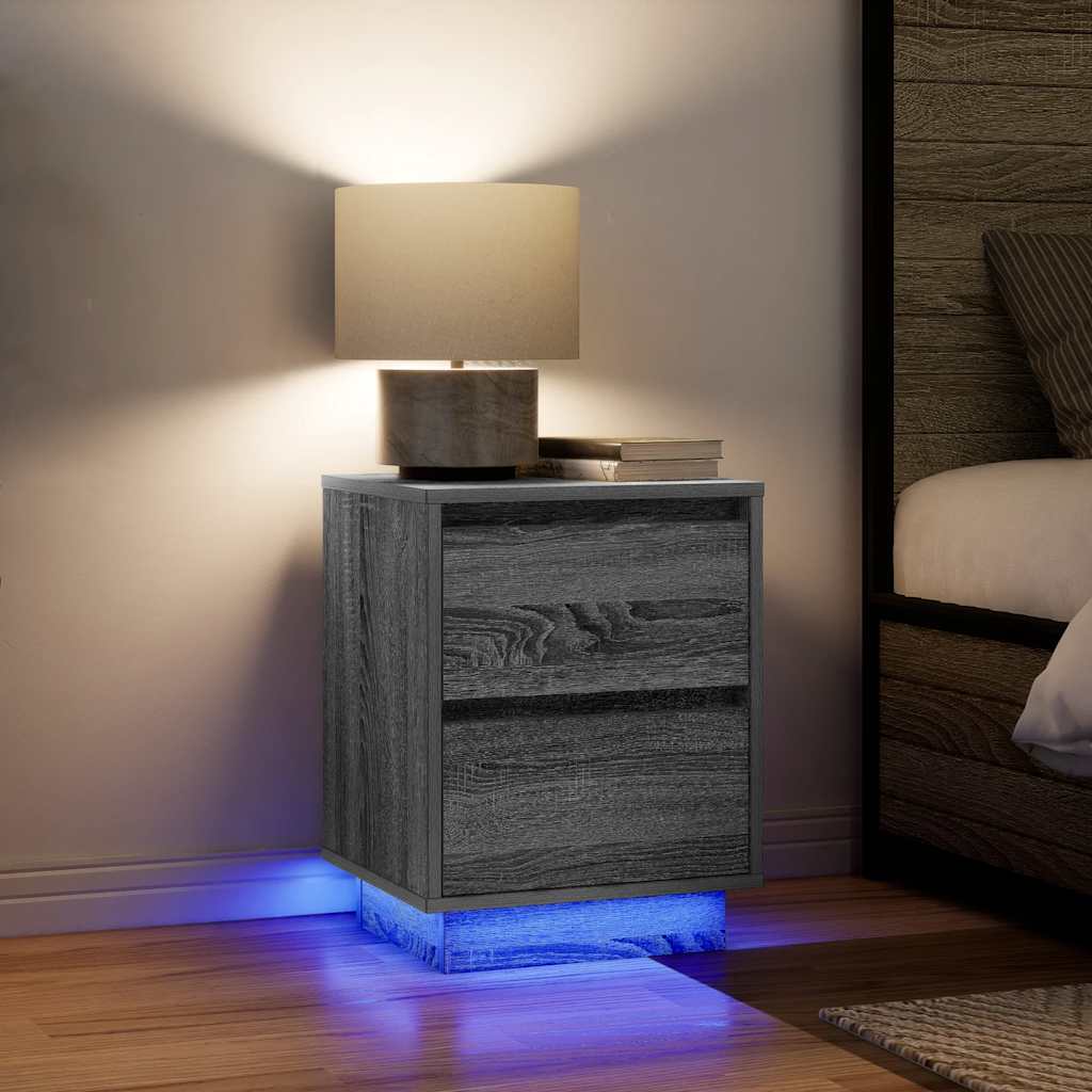 vidaXL Szafka nocna z oświetleniem LED, szary dąb sonoma, 38x34x50 cm