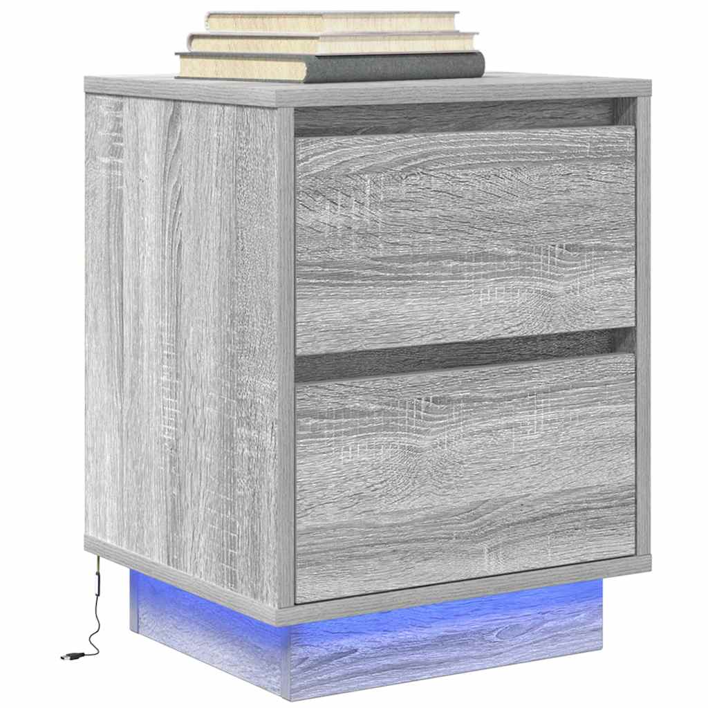 vidaXL Szafki nocne z oświetleniem LED 2 szt. Szary Sonoma 38x34x50 cm
