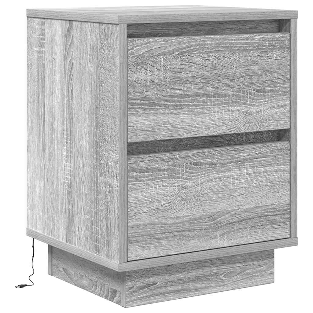 vidaXL Szafki nocne z oświetleniem LED 2 szt. Szary Sonoma 38x34x50 cm