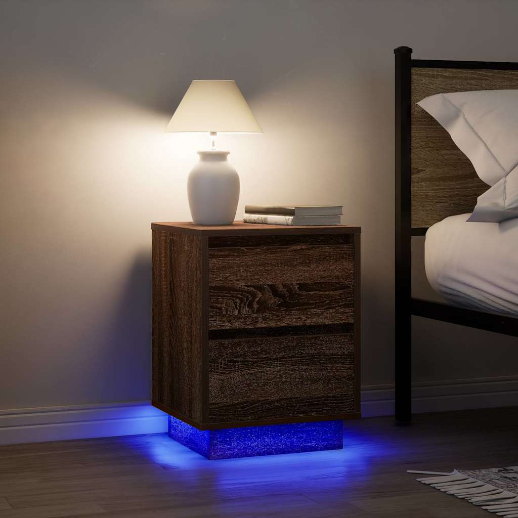 vidaXL Szafka nocna z oświetleniem LED, brązowy dąb, 38x34x50 cm