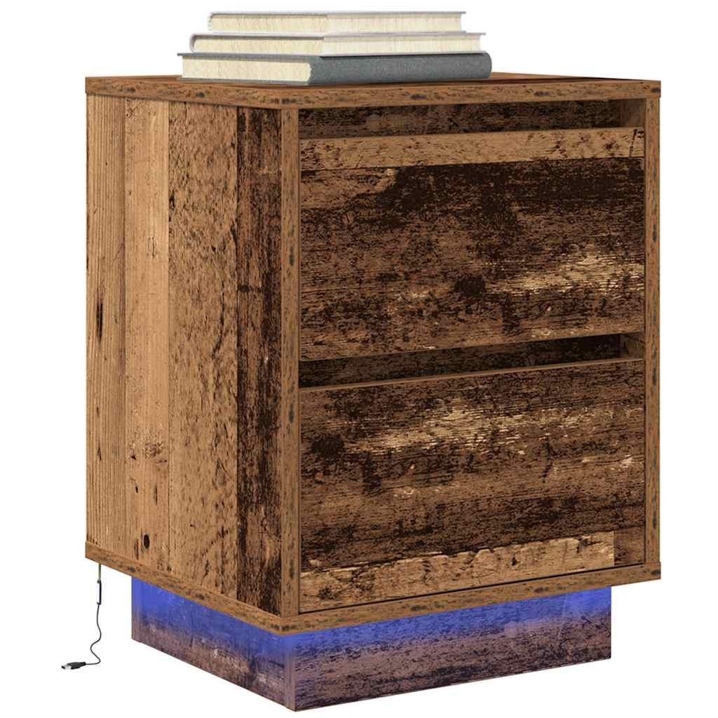 vidaXL Szafki nocne z oświetleniem LED 2 szt. Stare drewno 38x34x50 cm