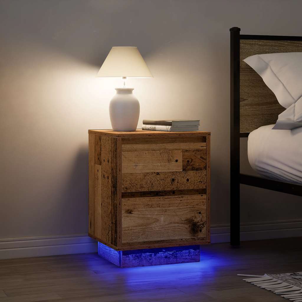 vidaXL Szafki nocne z oświetleniem LED 2 szt. Stare drewno 38x34x50 cm
