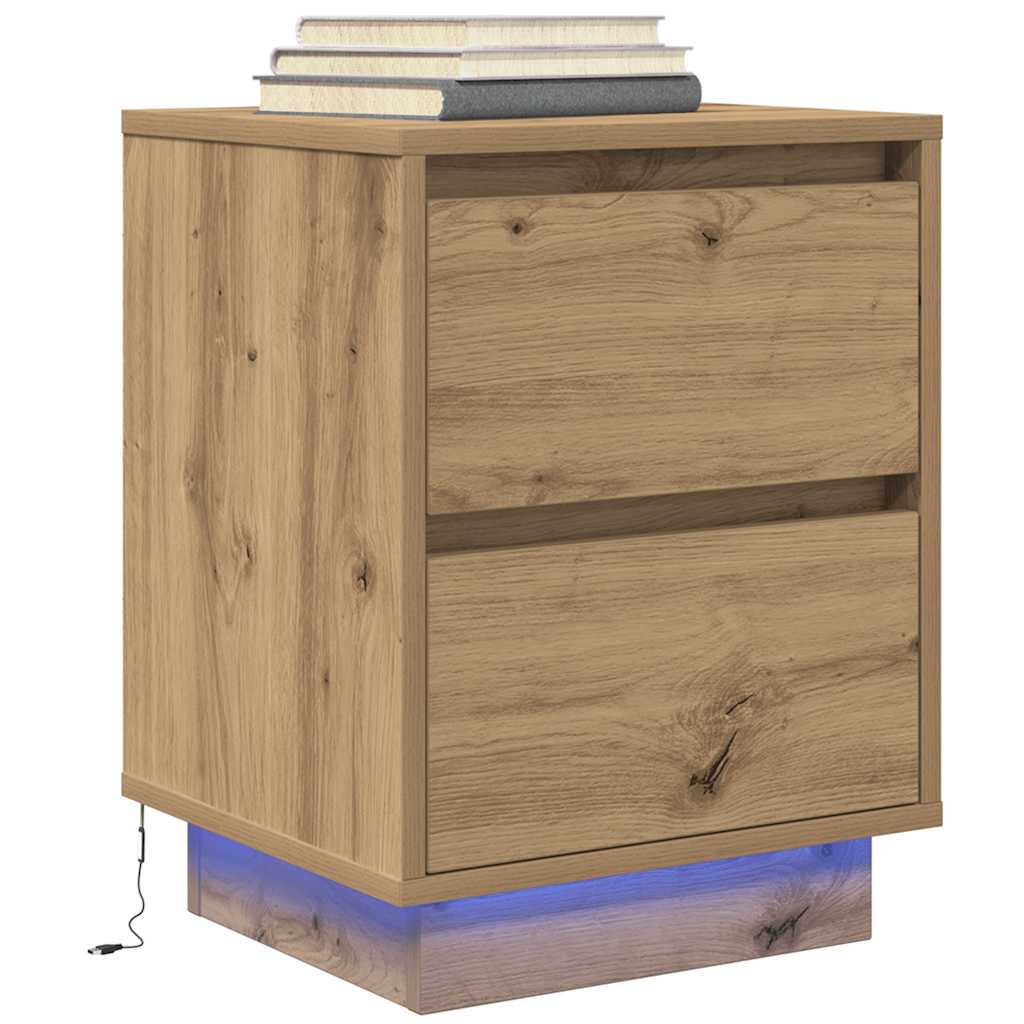 vidaXL Szafki nocne z oświetleniem LED 2 szt. Dąb Artisan 38x34x50 cm
