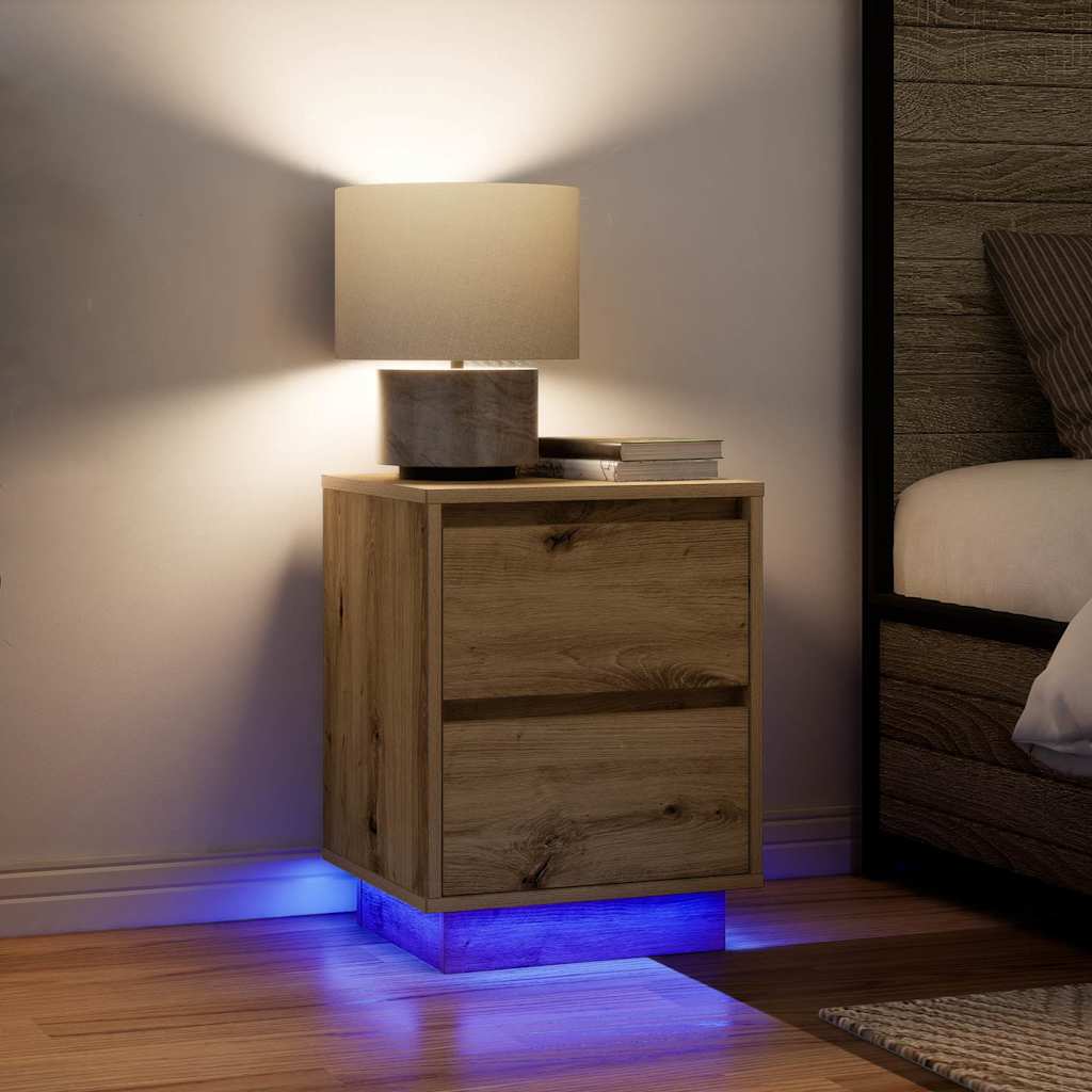 vidaXL Szafki nocne z oświetleniem LED 2 szt. Dąb Artisan 38x34x50 cm