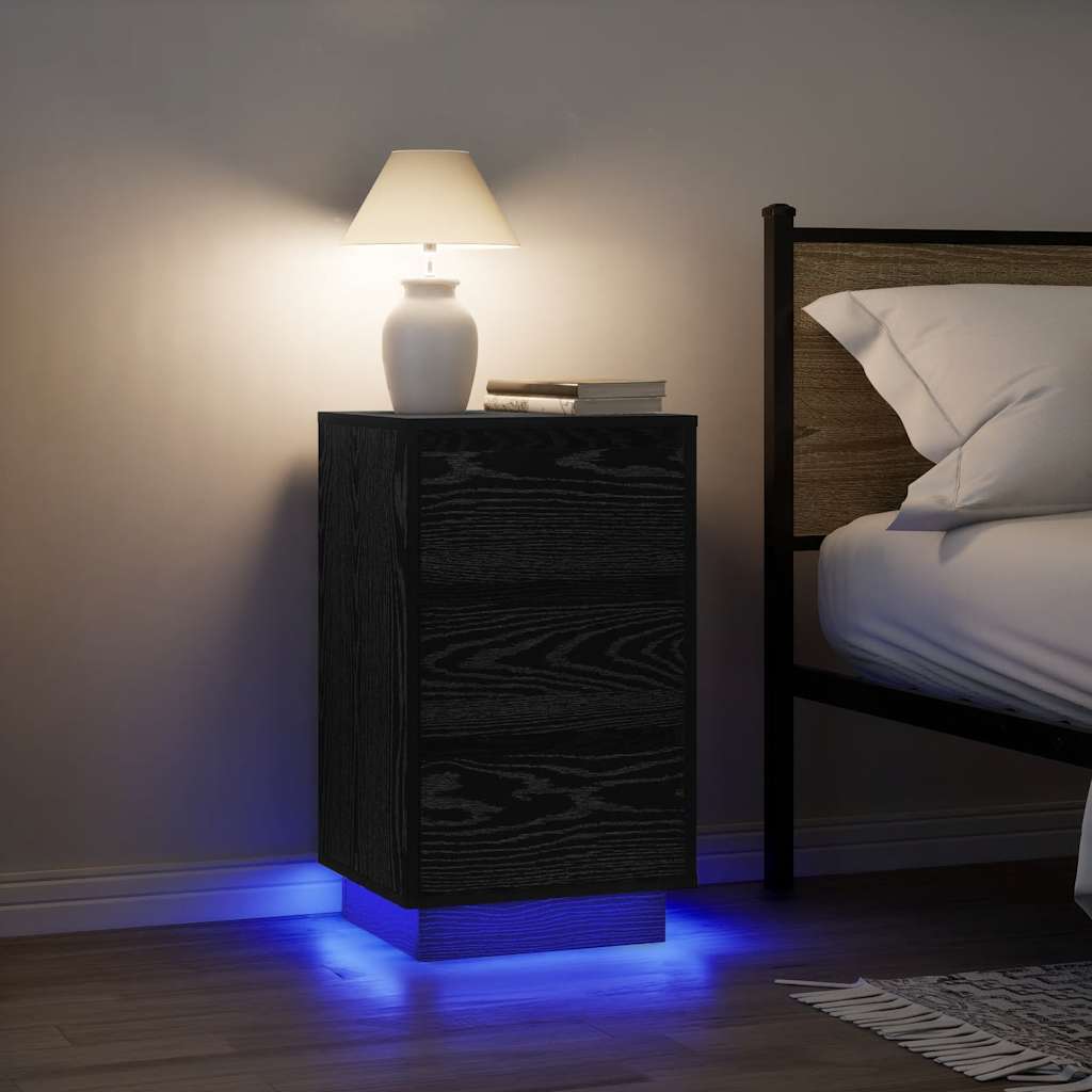 vidaXL Szafka nocna z oświetleniem LED Czarna 38x34x65 cm